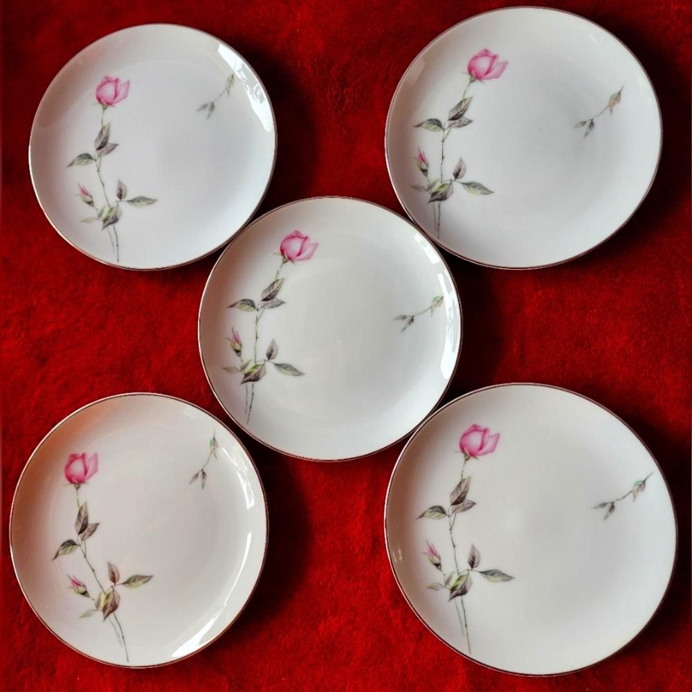 Set of 5 Style House Fine China Dawn Rose. Bread & Butter Plates.Made in Japan.
